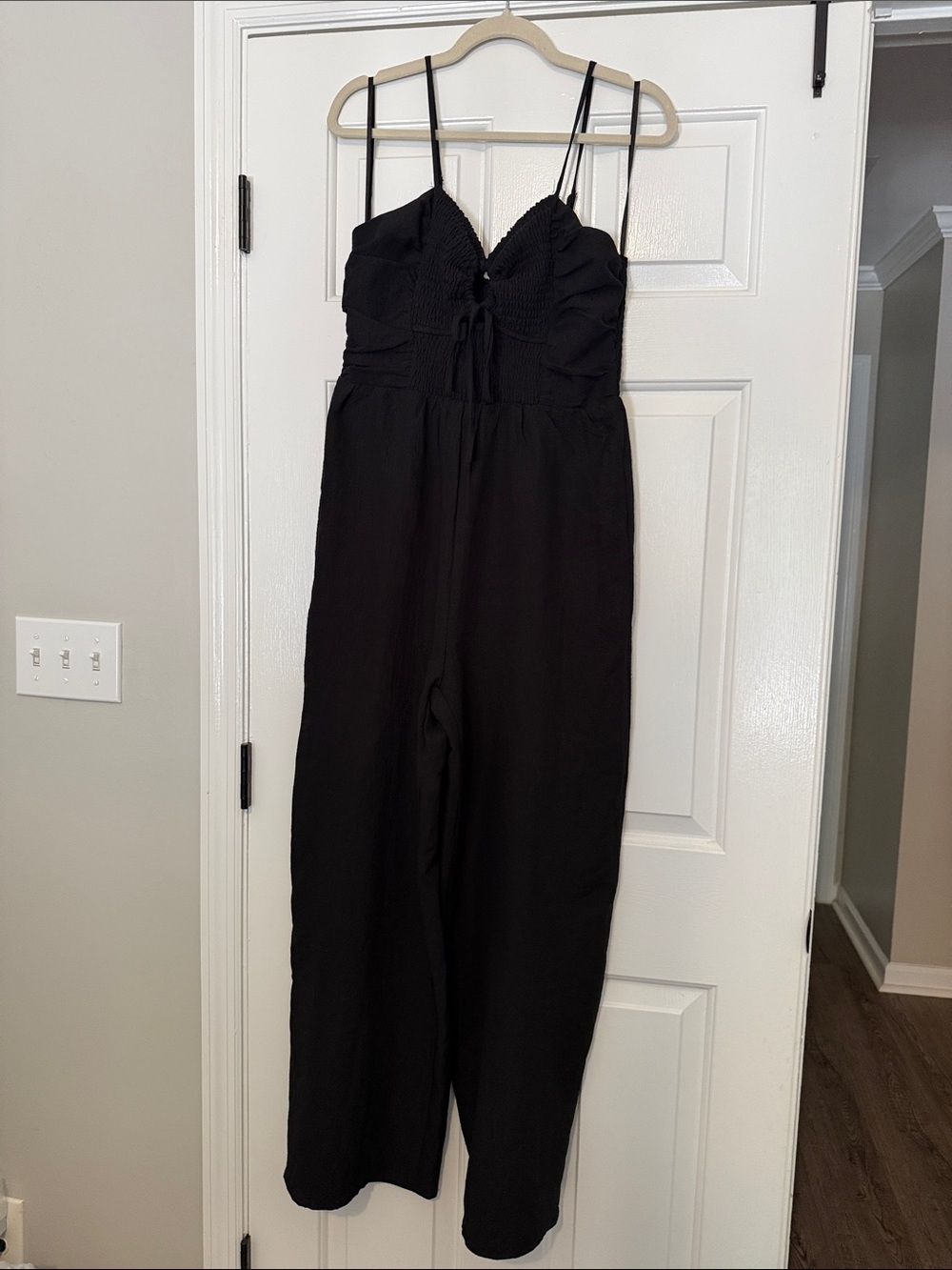 Women’s Black Smocked Bust Strappy Jumpsuit